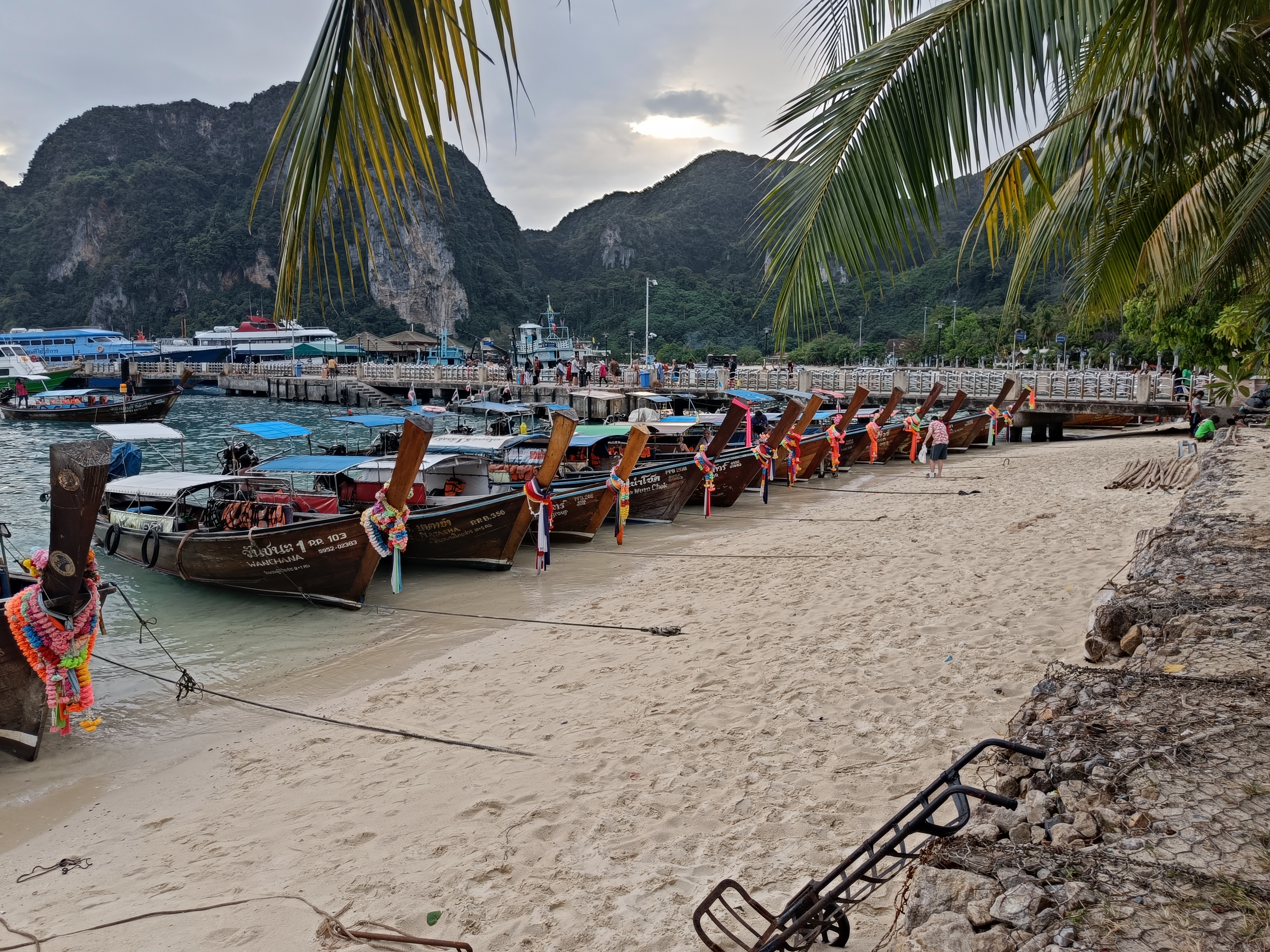 Longtail boats moored at Railay Beach Krabi